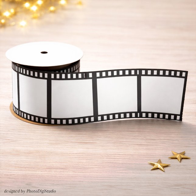 Lazo De Raso Hollywood Film Strip Party Tape, Black and White  (Hollywood Film Strip Party Tape, Black and White Satin Ribbon)