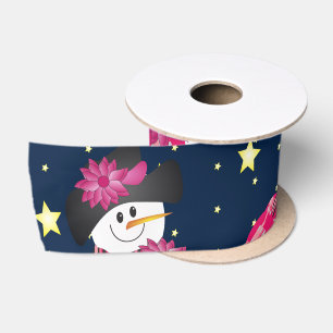 Lazo De Raso Hombre De Nieve Rosa Con Azul Naval