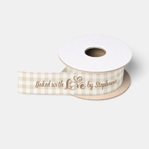 Lazo De Raso Horneado Con Amor Cuadrícula de Gingham Neutro Per
