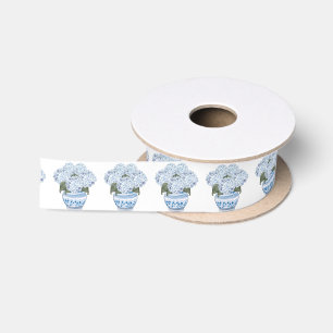 Lazo De Raso Hortensias azules en maceta de Chinoiserie