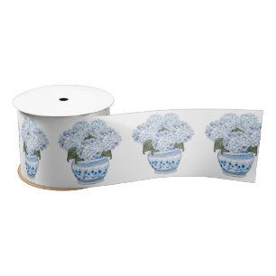 Lazo De Raso Hortensias azules en maceta de Chinoiserie