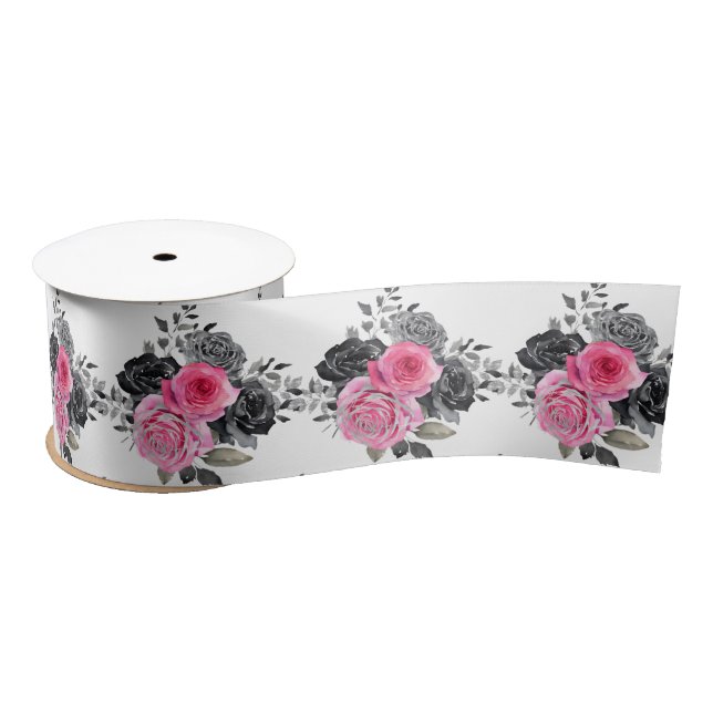 Lazo De Raso Hot Pink and Silver Elegant Flowers (Carrete)