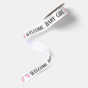 Lazo De Raso Huella de Bebé Niña Bienvenida en Blanco