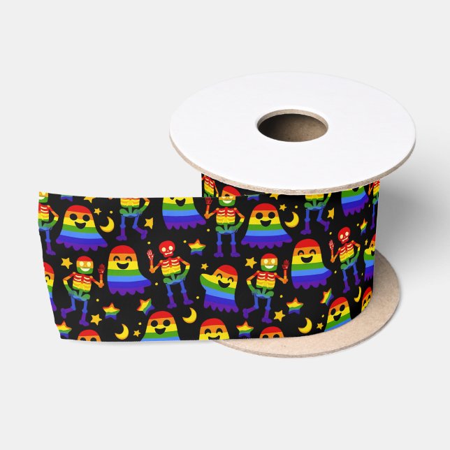 Lazo De Raso 🦇🌈 Huesos y Estrellas de Arcoíris  (Carrete)