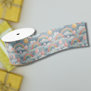 Lazo De Raso Huevos de Pascua vintage pastel arcoíris con nubes