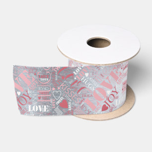 Lazo De Raso Hugs and Kisses Word Cloud Pink/Silver ID286