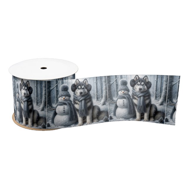 Lazo De Raso Husky Siberiano Con Snowman (Carrete)
