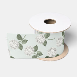 Lazo De Raso Hydrangea Blanca y Verde Floral en Flor