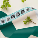 Lazo De Raso Ice Blue & White Nordic Sweater Pattern Photo<br><div class="desc">Add festive personalized charm to all your holiday gifts with this unique vibrant turquoise ice blue and white Nordic sweater patterned ribbon. Personalize with 5 different square black and white photos arranged in a repeating layout.</div>