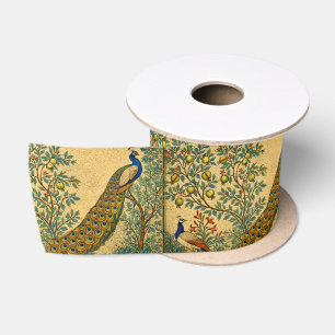 Lazo De Raso Ilustración botánica de pavo real Art Nouveau