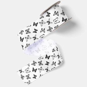 Lazo De Raso Ilustración de mariposa en blanco y negro en blanc