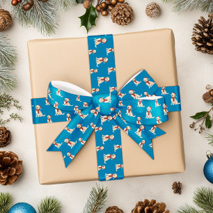 Lazo De Raso Ilustracion de Perro Azul Feliz Navidad