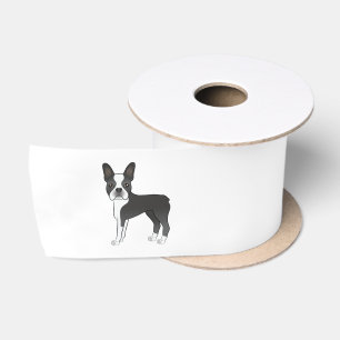 Lazo De Raso Ilustración de perro Boston Terrier en blanco y ne