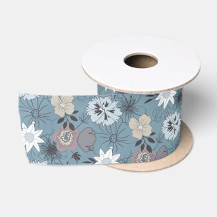 Lazo De Raso Ilustracion floral elegante patrón azul y Subió