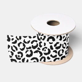 Lazo De Raso Impresión de Leopardo Blanco Negro
