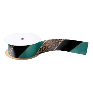 Lazo De Raso Impresión verde azulada, negra y leopardo
