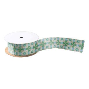 Lazo De Raso Intrincado patrón geométrico con verde y beige 