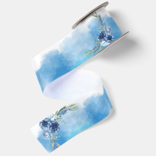Lazo De Raso Invitación de boda floral azul elegante