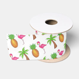 Lazo De Raso Isla Tropical Palm Tree Pineapple Flamingo Rosa