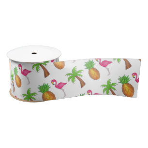 Lazo De Raso Isla Tropical Palm Tree Pineapple Flamingo Rosa