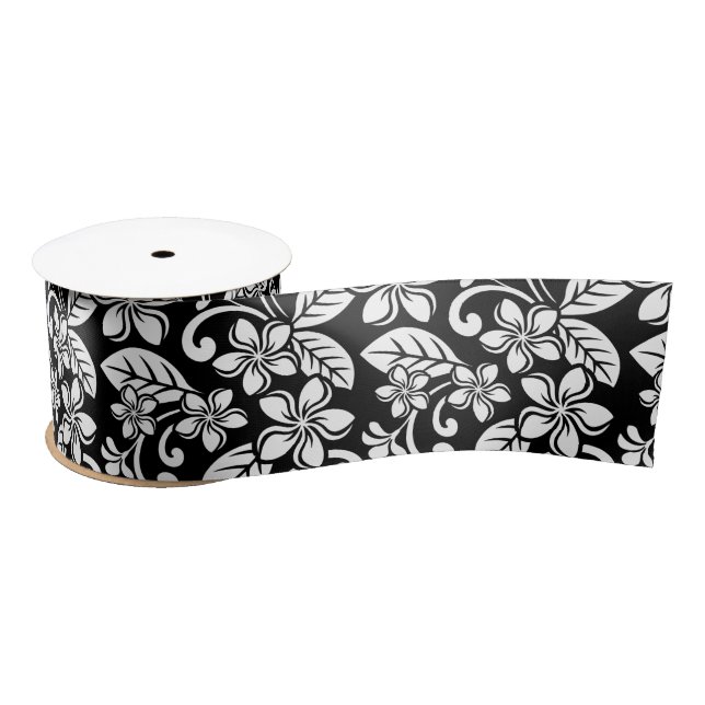 LAZO DE RASO ISLAND PLUMERIA (NEGRO) SATIN RIBBON (Carrete)