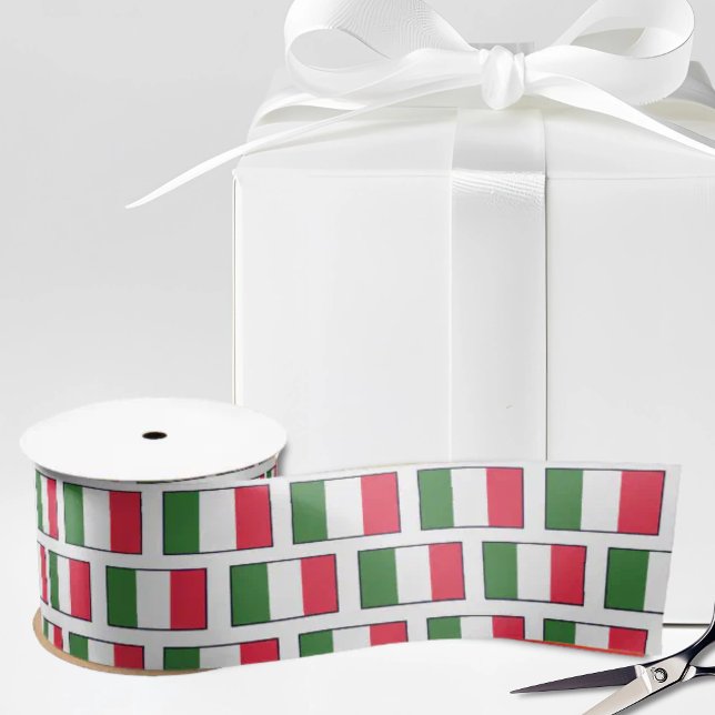 Lazo De Raso Italian Flags Repeat on White (Flag of Italy repeat on white satin ribbon)