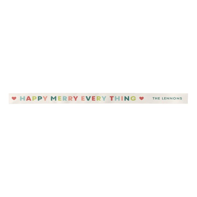 Lazo De Raso Ivory Happy Merry Everything Christmas Ribbon (Anverso)