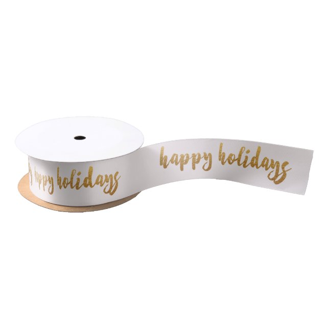 Lazo De Raso Ivory Pastel Golden Happy Holidays Reinadeer (Carrete)