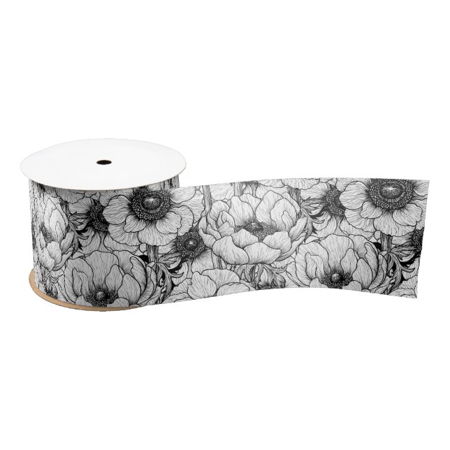Lazo De Raso Jardín anémico en blanco y negro (Carrete)