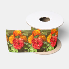 Lazo De Raso Jardín De Flores Rojas Y naranja