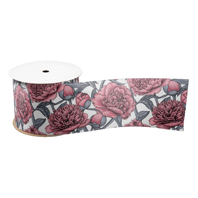 Lazo De Raso Jardín de peones rosados (Carrete)