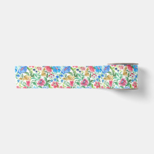 Lazo De Raso Jardín floral acuarela azul rosa Flores coloridas
