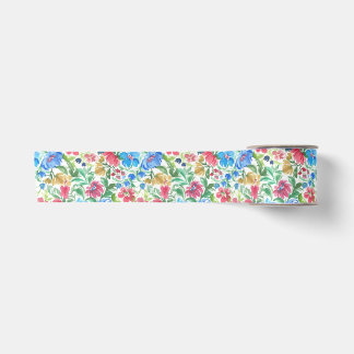 Lazo De Raso Jardín floral acuarela azul rosa Flores coloridas