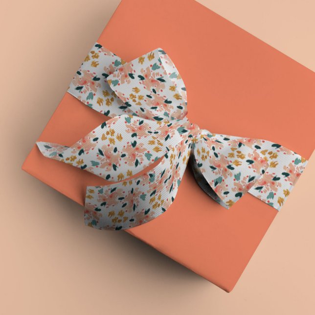 Lazo De Raso Jardín floral de acuarela rosa (Pink floral garden watercolor grosgrain or satin ribbon.)