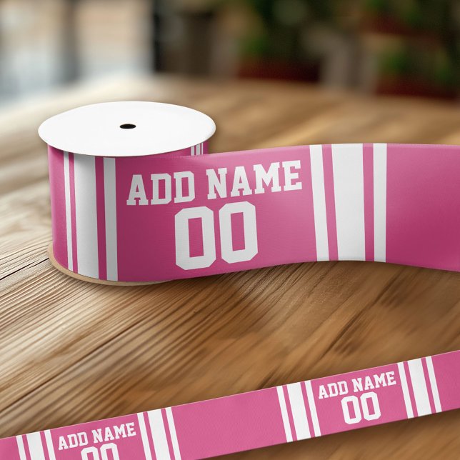 Lazo De Raso Jersey de deportes personalizados en rosa y blanco (Custom Ribbon - Personalize with your text)