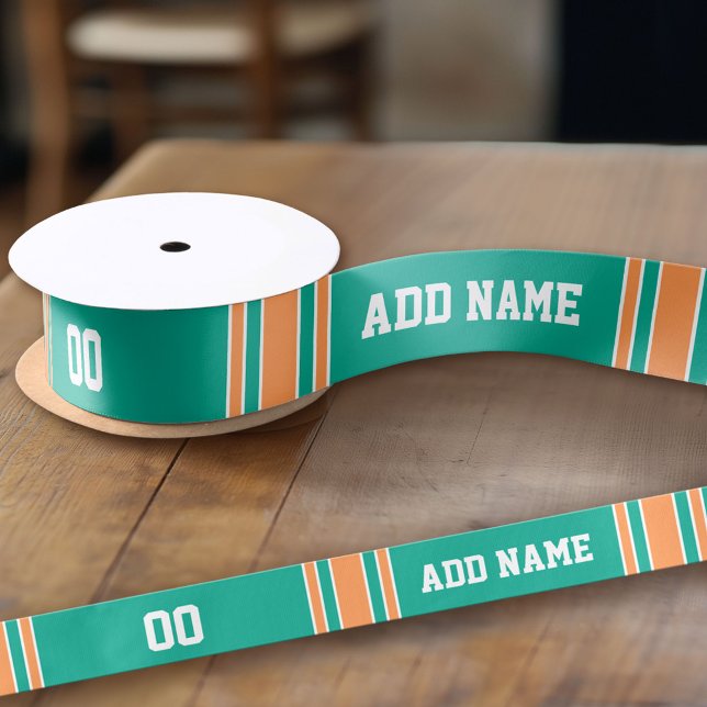 Lazo De Raso Jersey de deportes turquesa verde y Naranja Person (Custom Ribbon - add your personalized text)