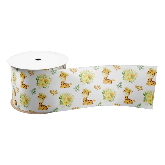Lazo De Raso Jirafa Amarillo Floral Flores (Carrete)