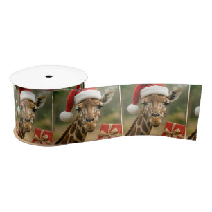 Lazo De Raso Jirafa de Navidad con regalo navideño