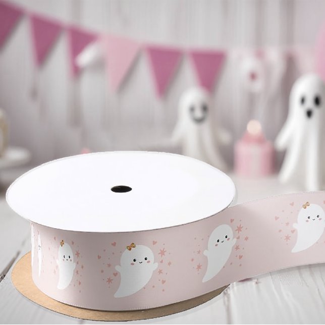 Lazo De Raso Kawaii Ghost Pink Halloween (Kawaii Ghost Pink Halloween Birthday Ribbon)