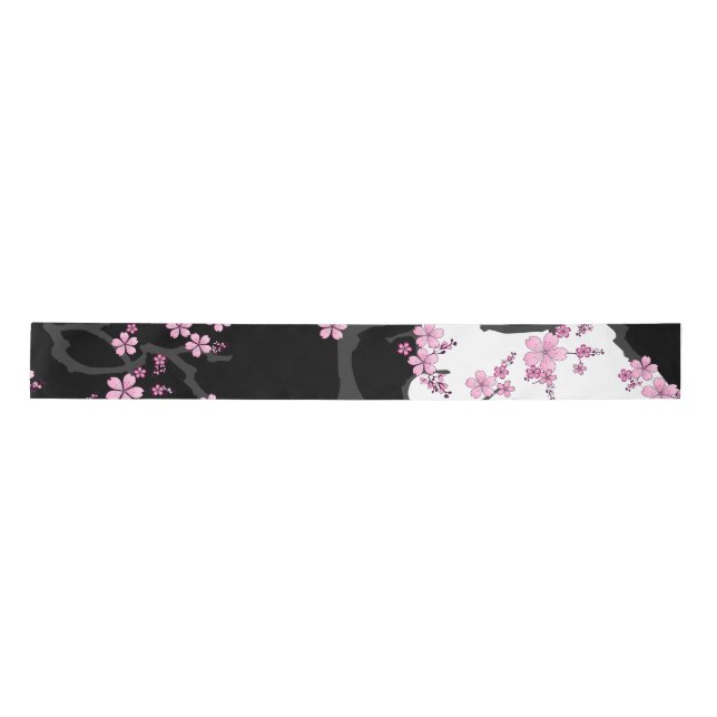 Lazo De Raso Kimono japonés Sakura negro y rosa blanco (Anverso)