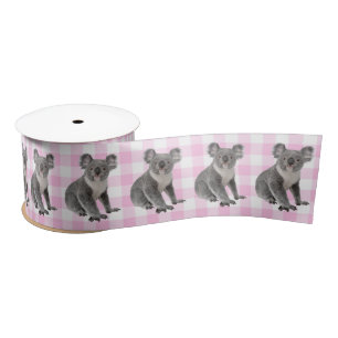Lazo De Raso Koala lleva en Gingham rosa y Blanco