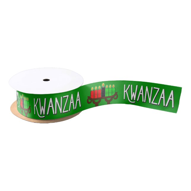 Lazo De Raso Kwanzaa con velas de Lit Kinara en verde (Carrete)
