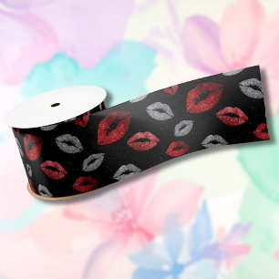 Lazo De Raso Labios rojos plateados con brillo para San Valentí
