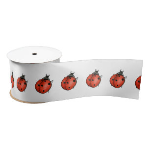Lazo De Raso Ladybugs en blanco