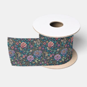 Lazo De Raso Lavanda Rosa y Floral Teal