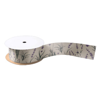 Lazo De Raso Lavender Botanical Pattern Satin Ribbon