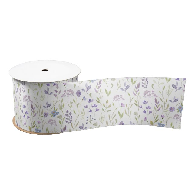 Lazo De Raso Lavender Wildflower Floral Pattern Ribbon (Carrete)