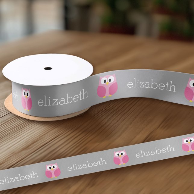 Lazo De Raso Lechuza Personalizado pequeña - Nombre personaliza (Custom Ribbon on a Roll - Personalize this ribbon with you text)
