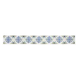 Lazo De Raso Lemon Floral Tile italiano Decoración azul y blanc
