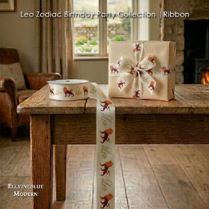 Lazo De Raso Leo 1er Cumpleaños Glitter Dorado Elegante Zodiaco